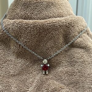 Sabika 18” Mimi  Silver and Red Pendant Necklace